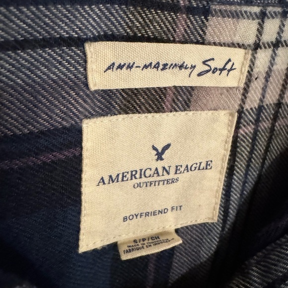 American Eagle Outfitters AHH-MAZINGLY SOFT Blue & Pink Plaid Flannel Shirt - Picture 3 of 6